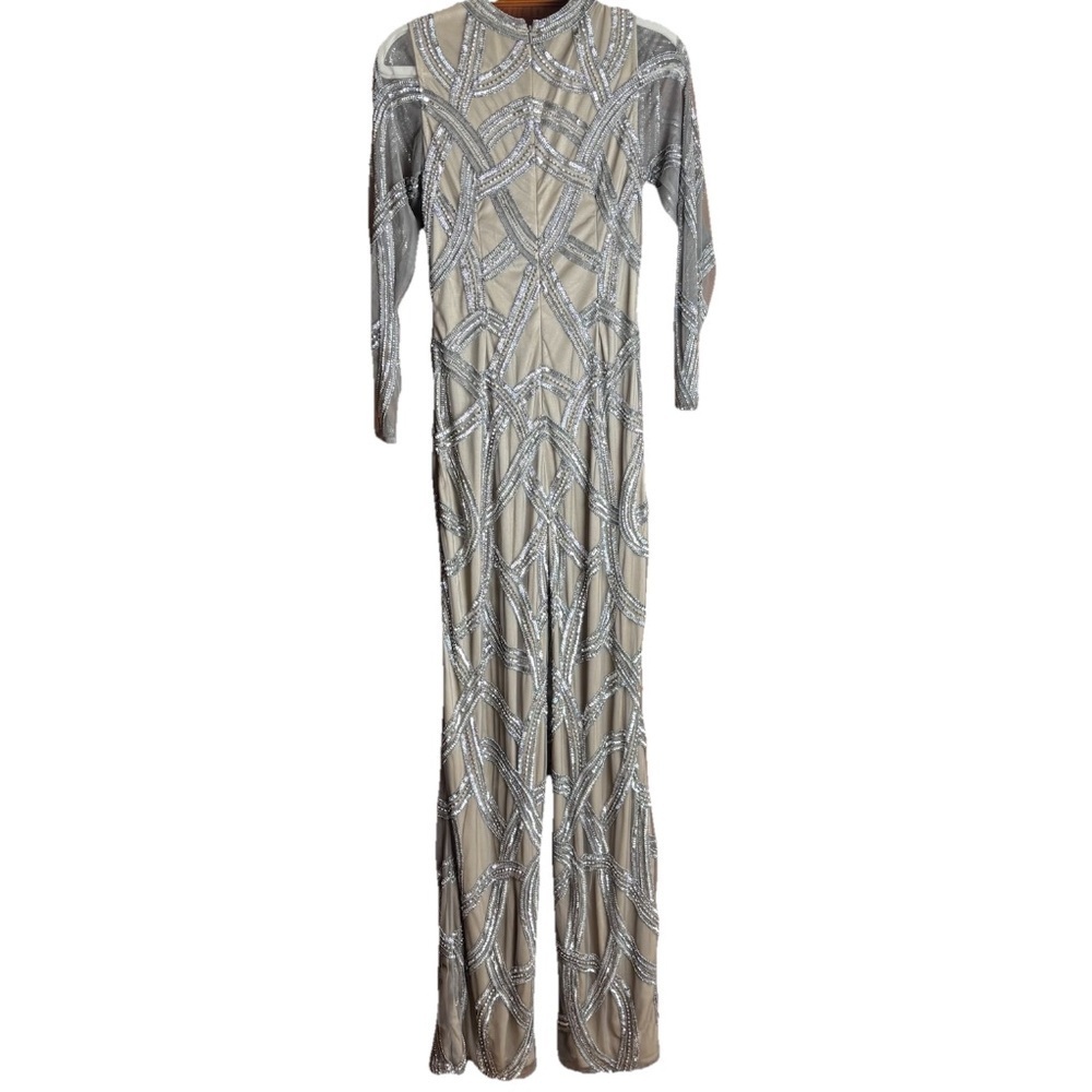 Ashley Lauren 1450 Sequin Jumpsuit Women’s Size 6 Silver & Beige Cut Out NWT - Picture 8 of 8